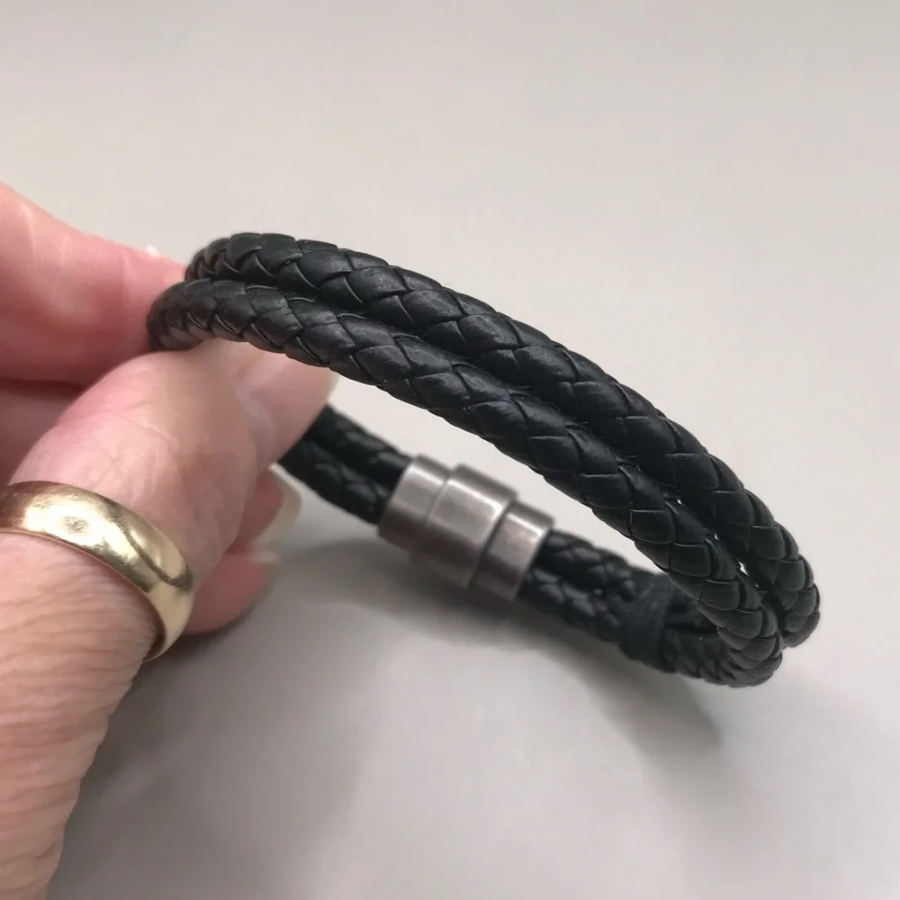 Cool Steel and Beyond Black Double Braided Leather Bracelet - Picture 6 of 8